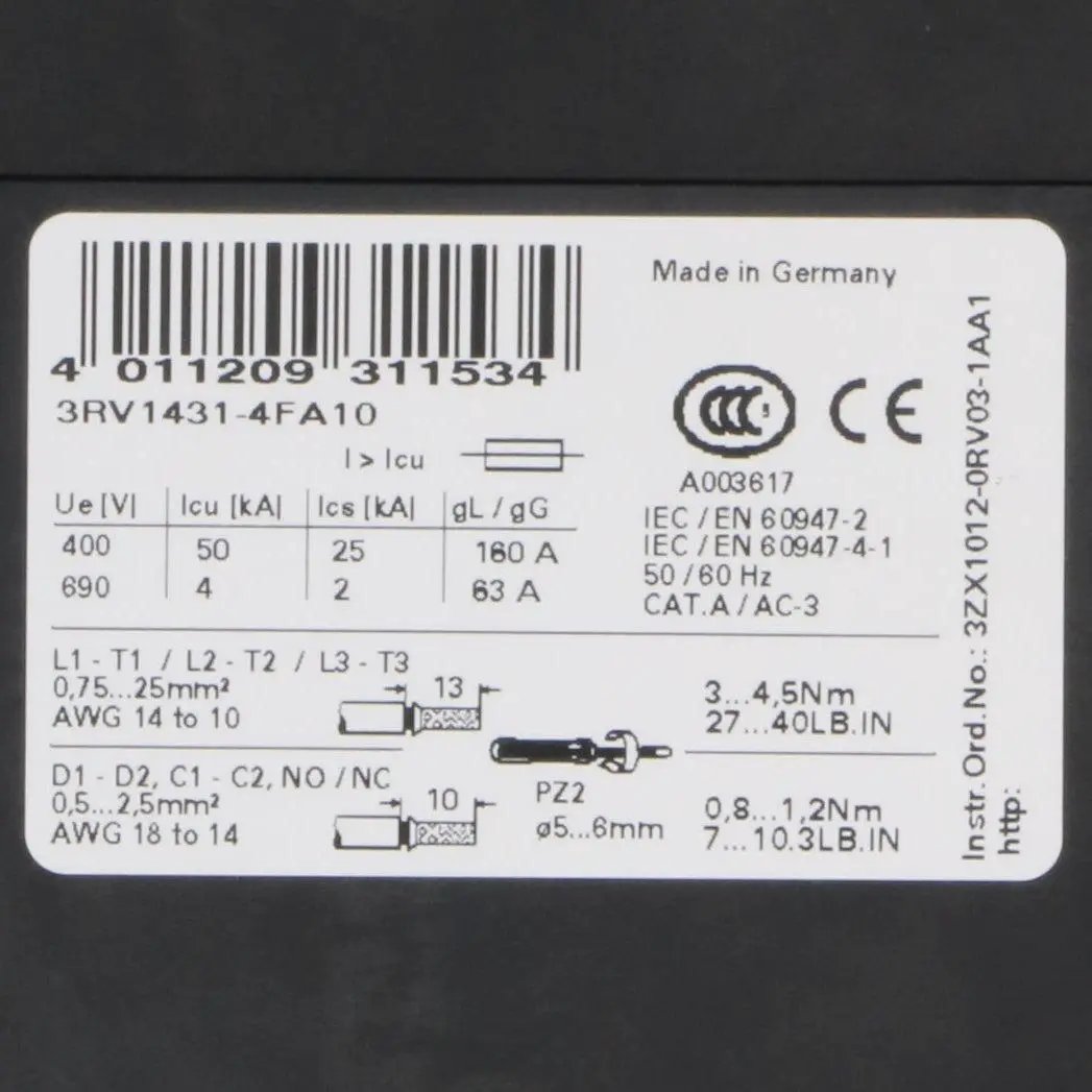 Siemens 3RV1431 4FA10 Circuit Breaker