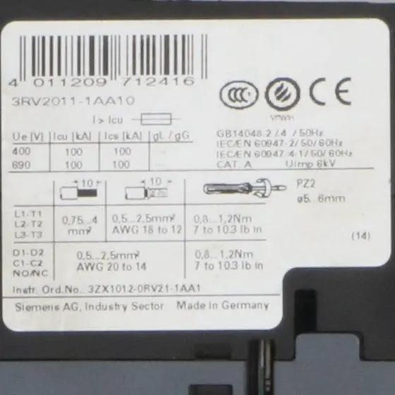 Siemens 3RV2011 1AA10 Circuit Breaker