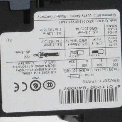 Siemens 3RV2011 1FA15 Circuit Breaker