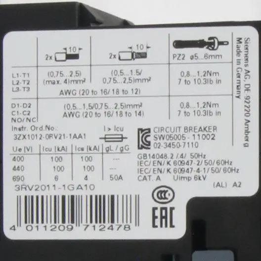 Siemens 3RV2011 1GA10 Circuit Breaker
