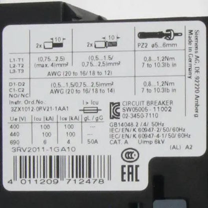 Siemens 3RV2011 1GA10 Circuit Breaker