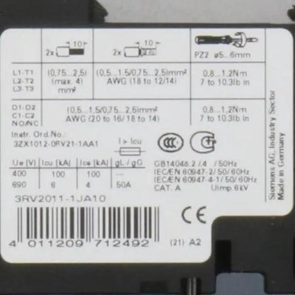 Siemens 3RV2011 1JA10 Circuit Breaker