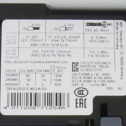 Siemens 3RV2021 4DA10 Circuit Breaker