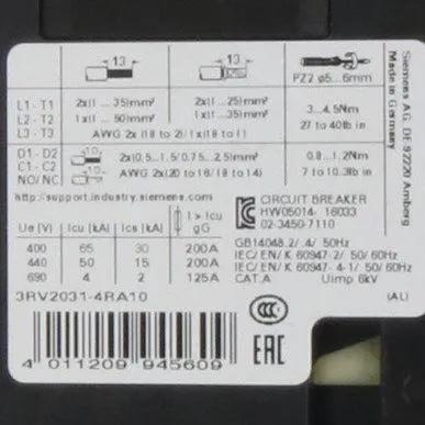 Siemens 3RV2031 4RA10 Circuit Breaker