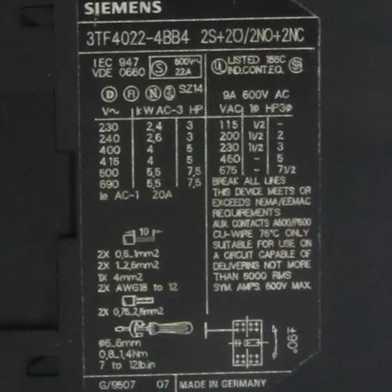 Siemens 3TF40 22 4BB4 Contactor
