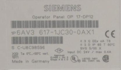 Siemens 6AV3 617-1JC30-0AX1 Operator Panel OP17-DP12
