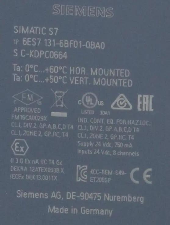 Siemens 6ES7 131 6BF01 0BA0 Digital Input Module