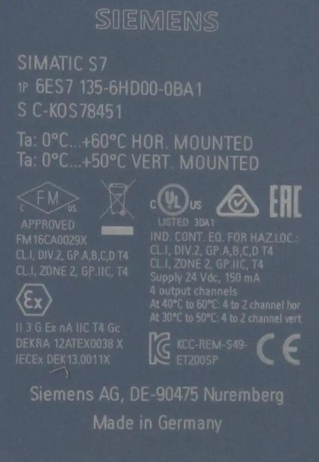 Siemens 6ES7 135 6HD00 0BA1 Analog Output Module