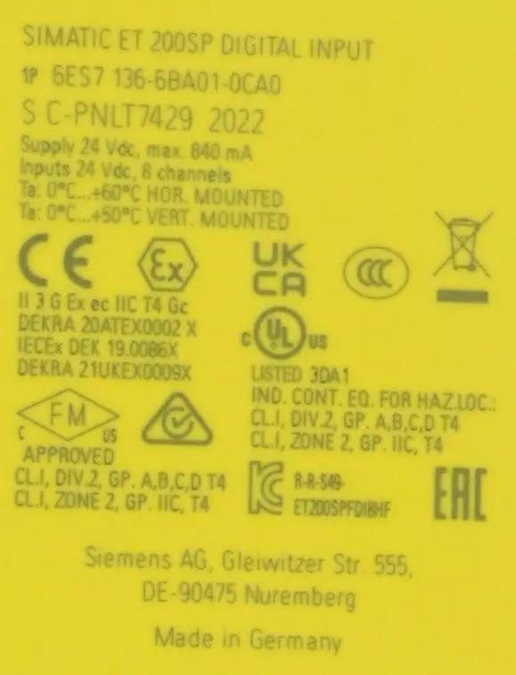 Siemens 6ES7 136 6BA01 0CA0 ET 200SP Digital Input Module