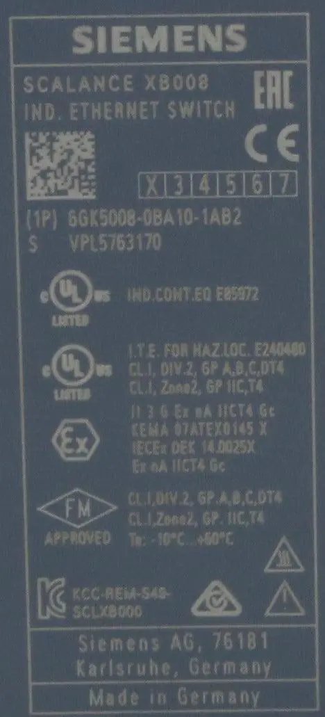 Siemens 6GK5008 0BA10 1AB2 Scalance XB008 Industrial Ethernet Switch