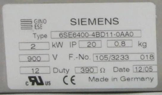 Siemens 6SE6400-4BD11-0AA0 Micromaster 4 Braking Resistor