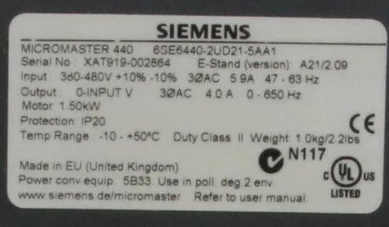Siemens 6SE6440-2UD21-5AA1 Micromaster 440 Profibus Module