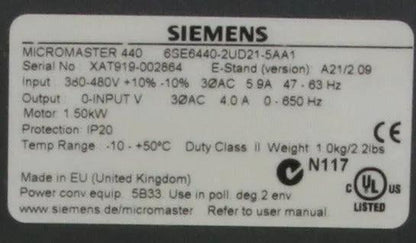 Siemens 6SE6440-2UD21-5AA1 Micromaster 440 Profibus Module