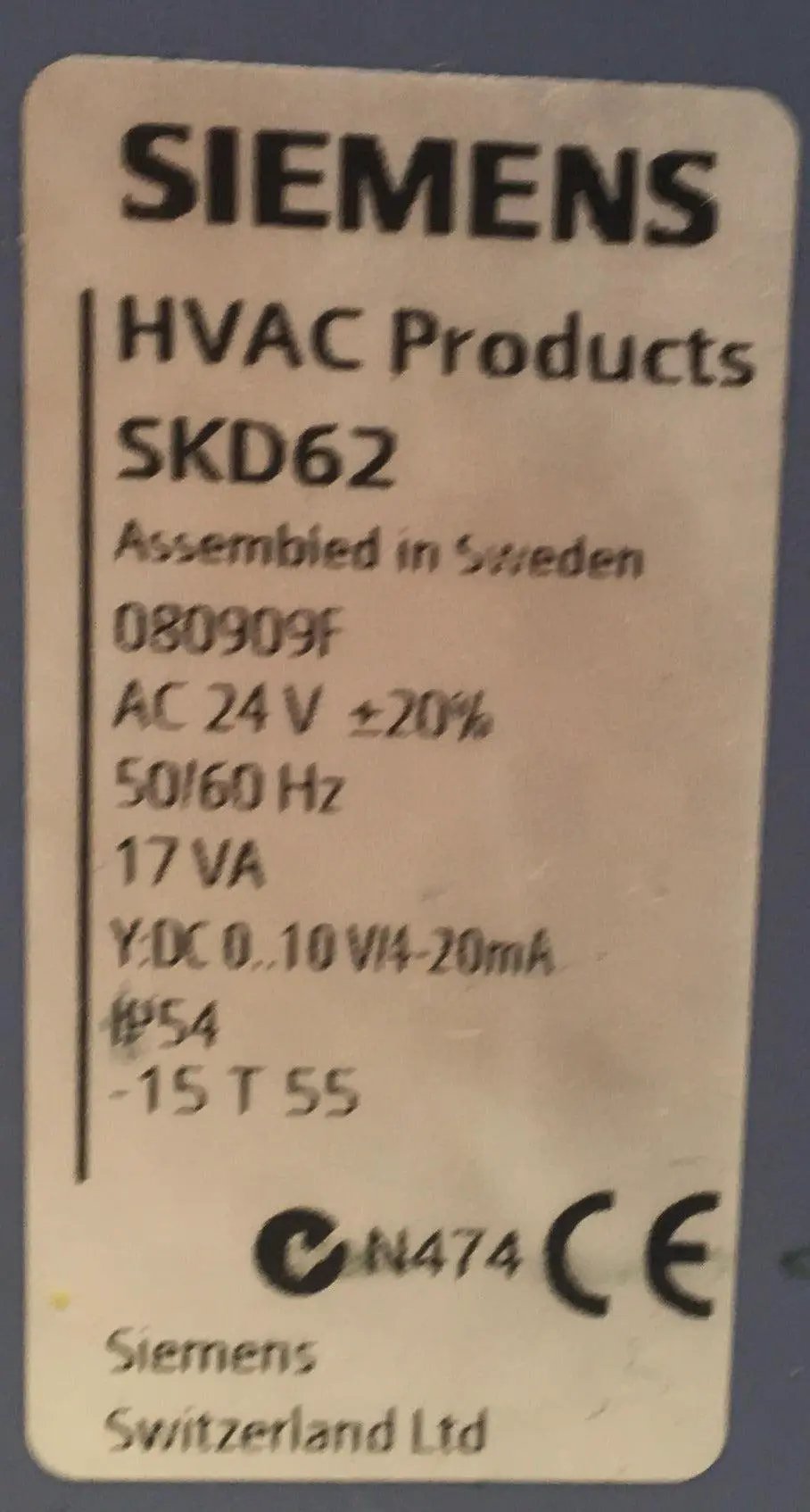 Siemens Acvatix SKD62 Electrohydraulic Actuator