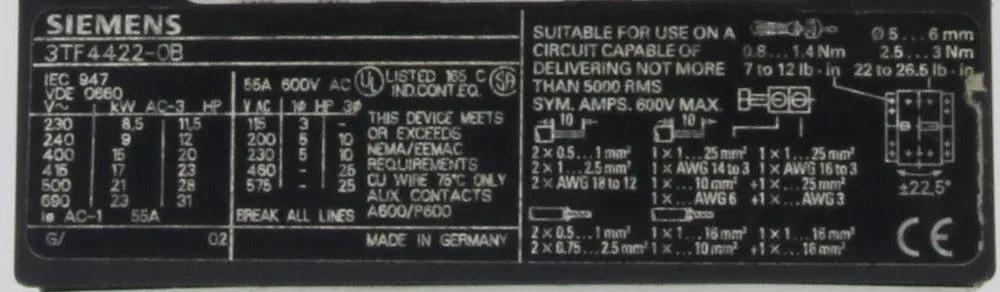 Siemens Contactor 3TF4422-0B