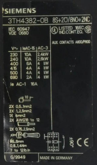 Siemens Contactor Relay 3TH4382-OB