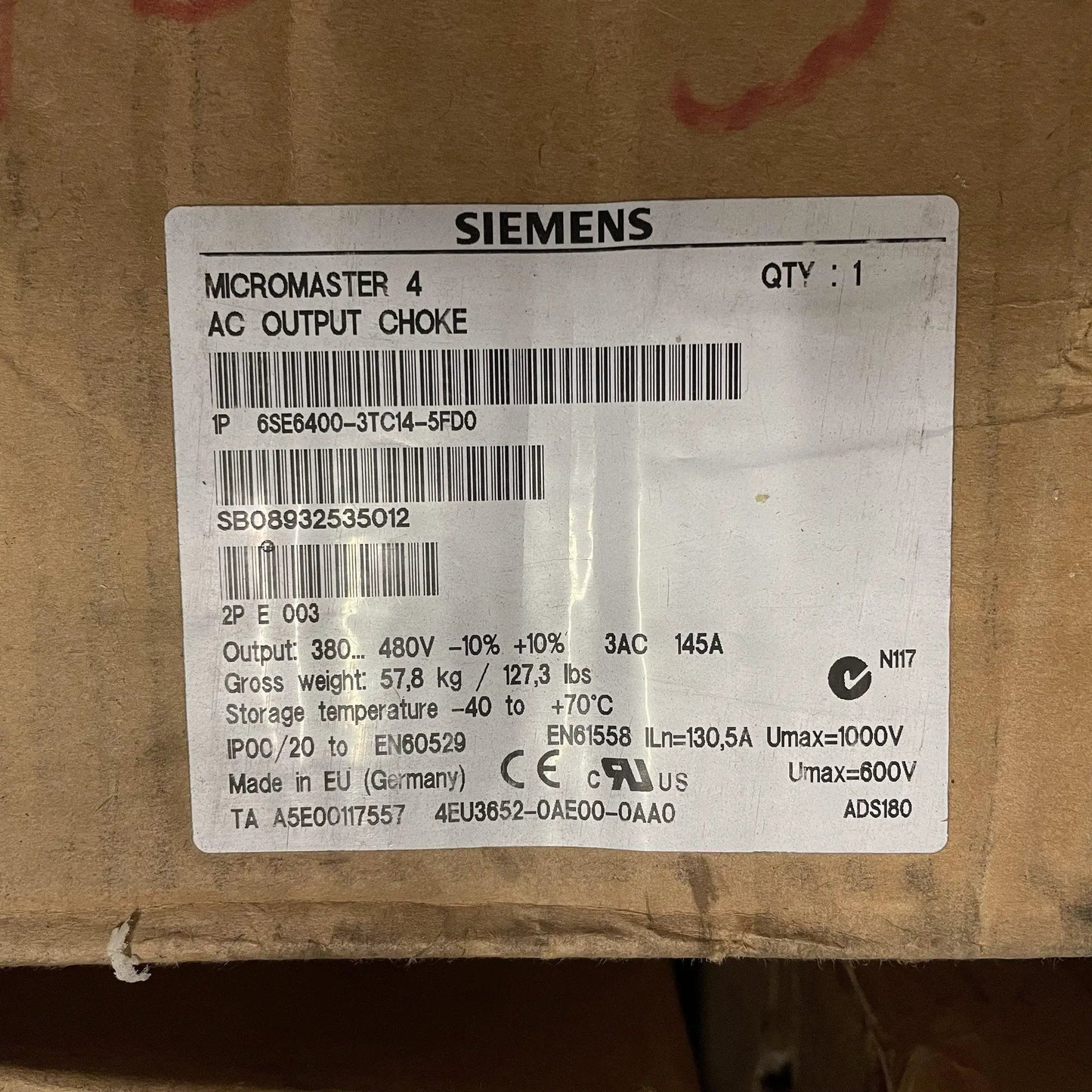Siemens Micromaster AC output choke 1P SE6400