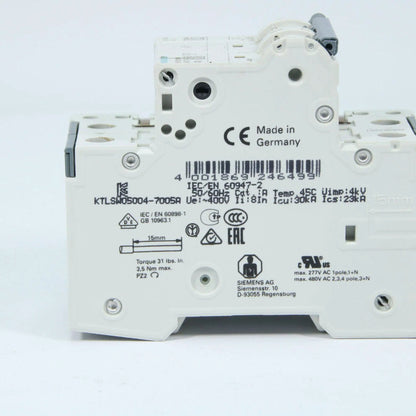 Siemens Miniature circuit breaker 400 V 6kA, 2-pole, C, 6 A, D=70 mm