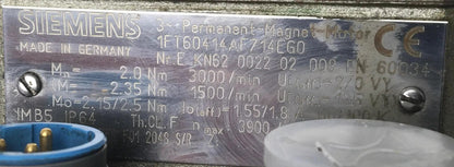 Siemens Permanent Magnet Motor 1FT60414AF714EG0
