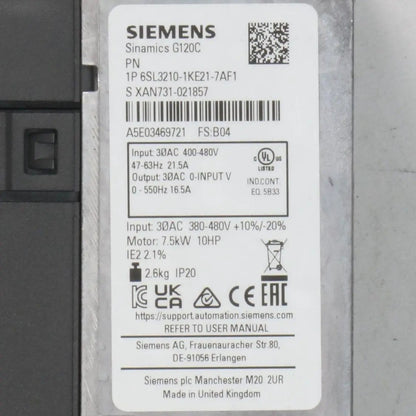 Siemens Sinamics 6SL3210 1KE21 7AF1 Inverter