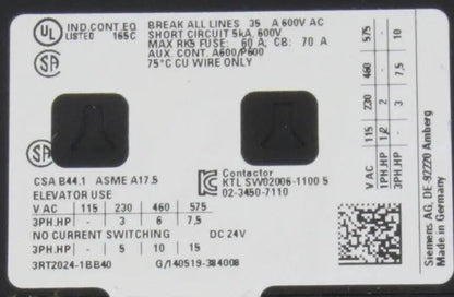 Siemens Sirius 3RT2024 1BB40 Power Relay