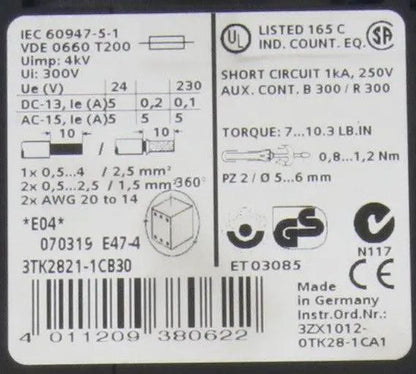 Siemens Sirius 3TK2821 1CB30 Safety Relay