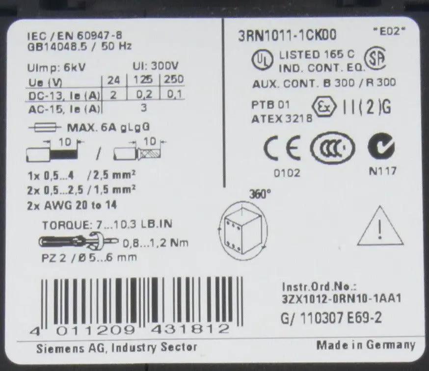 Siemens Sirius Thermistor Motor Protection Module 3RN1011-1CK00