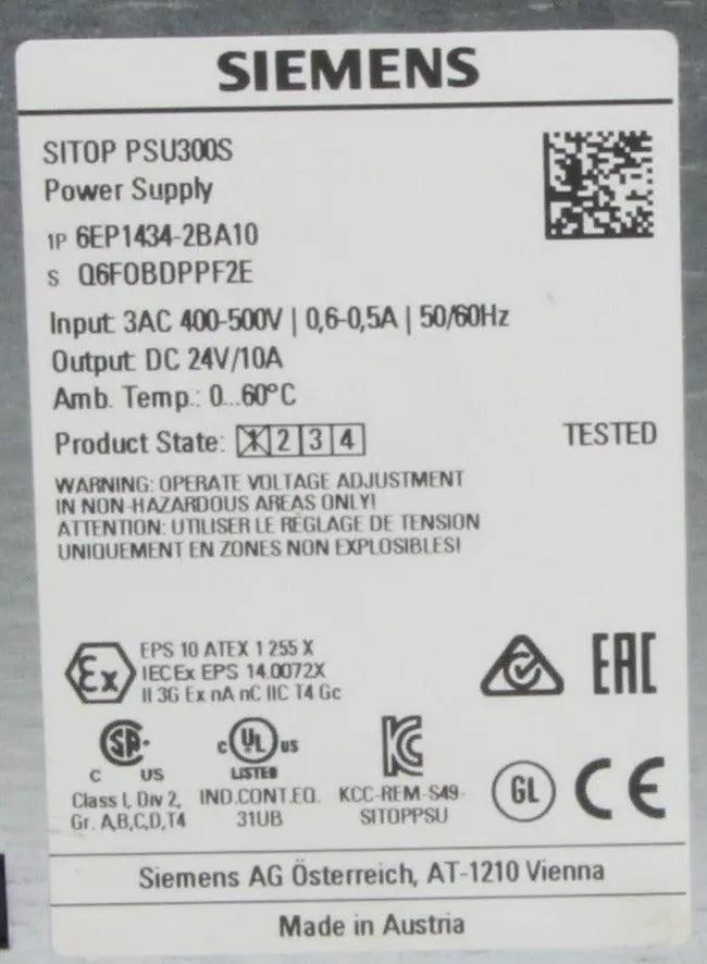 Siemens Sitop PSU300S Power Supply 6EP1434-2BA10