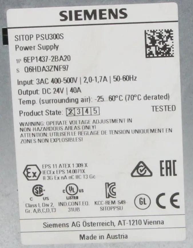 Siemens Sitop PSU300S Power Supply 6EP1437-2BA20
