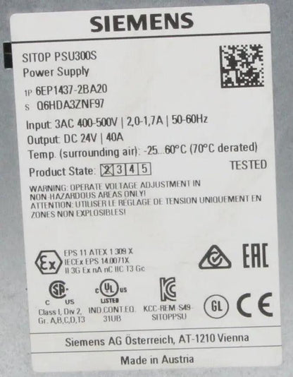 Siemens Sitop PSU300S Power Supply 6EP1437-2BA20