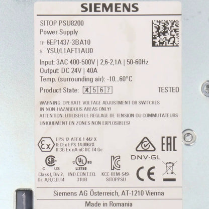 Siemens Sitop PSU8200 6EP1437 3BA10 Power Supply