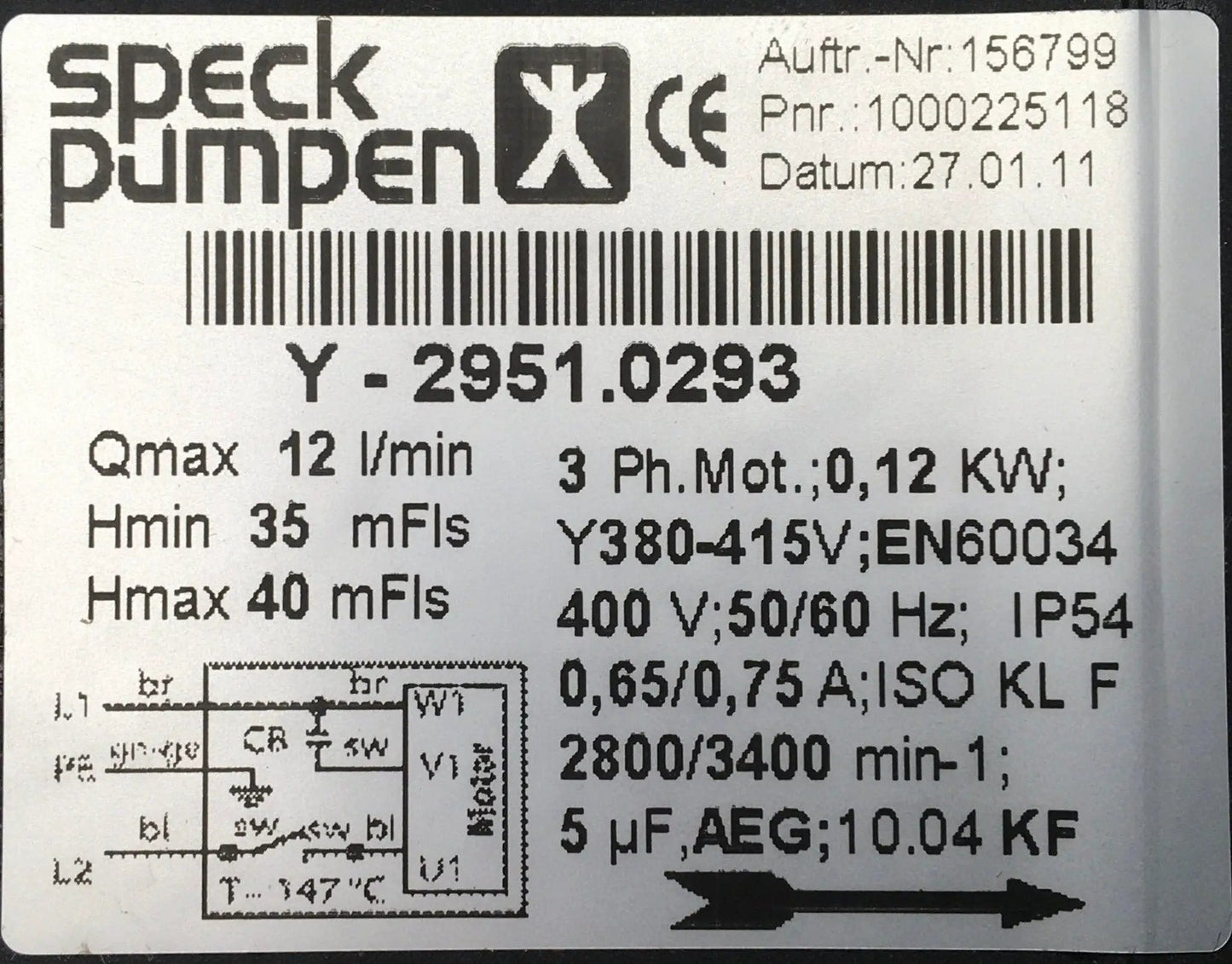Speck Pumpen Regenerative Turbine Pump Y-2951.0293