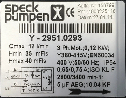 Speck Pumpen Regenerative Turbine Pump Y-2951.0293