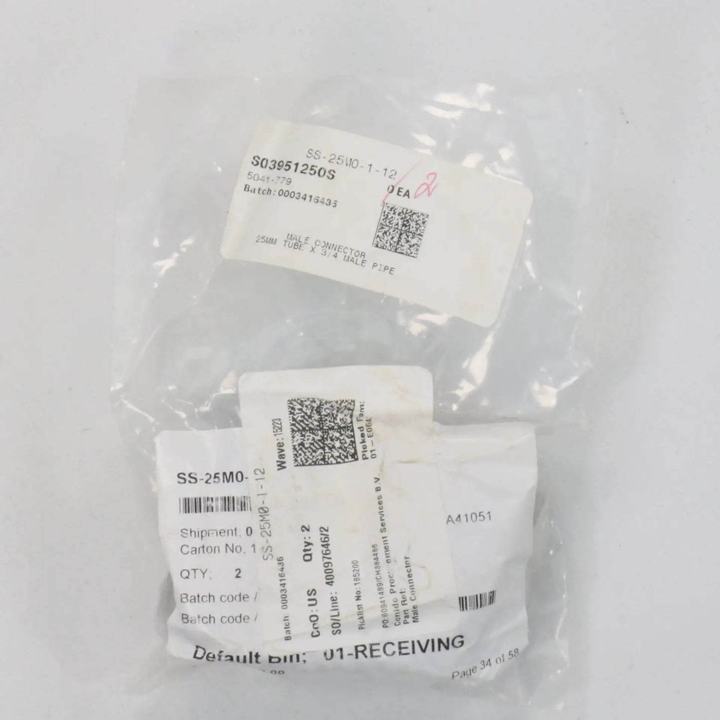 Swagelok SS-25M0-1-12 Male Connector x 2