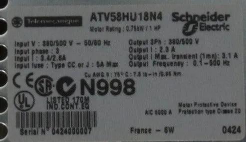 Telemecanique Altivar ATV58HU18N4 Variable Speed Drive