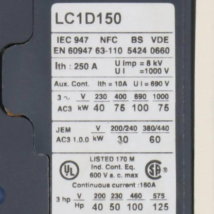Telemecanique LC1D150 Contactor
