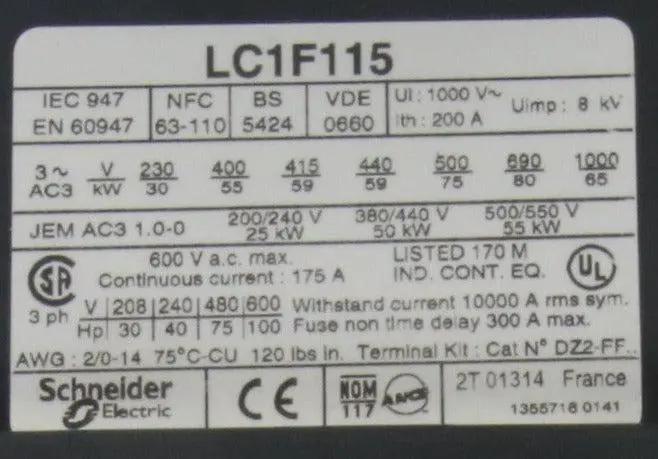 Telemecanique Square D LC1 F115 Contactor