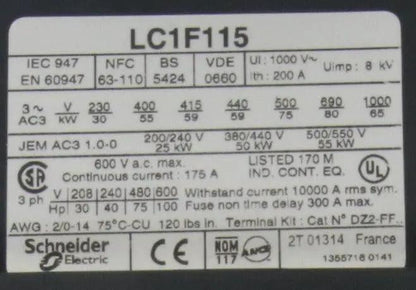 Telemecanique Square D LC1 F115 Contactor