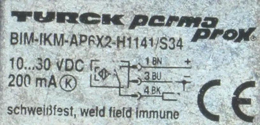 Turck Perma Prox Inductive Sensor BIM-IKM-APX2-H1141/S34