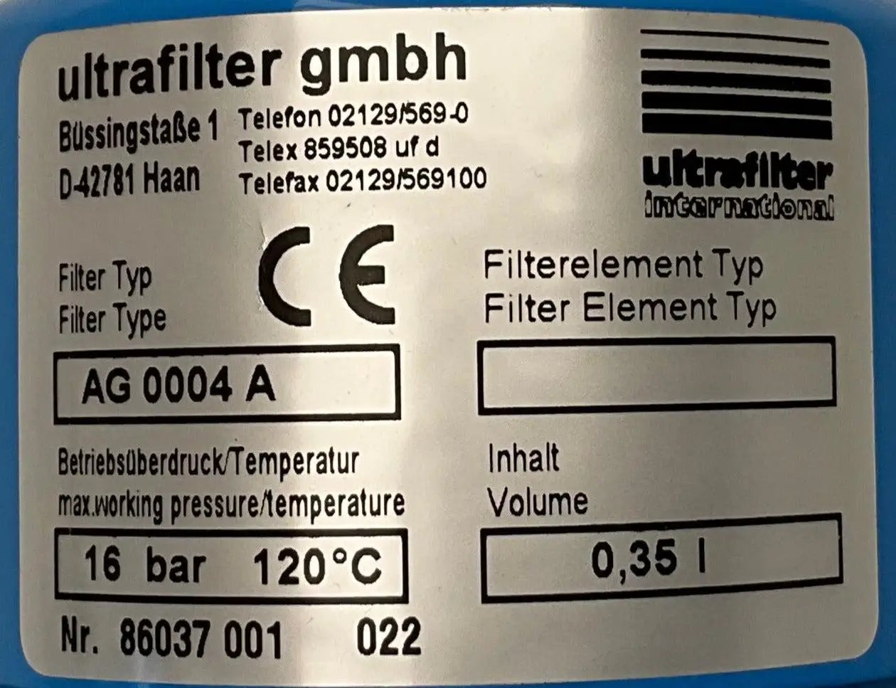 Ultrafilter AG 0004 A Filter Housing