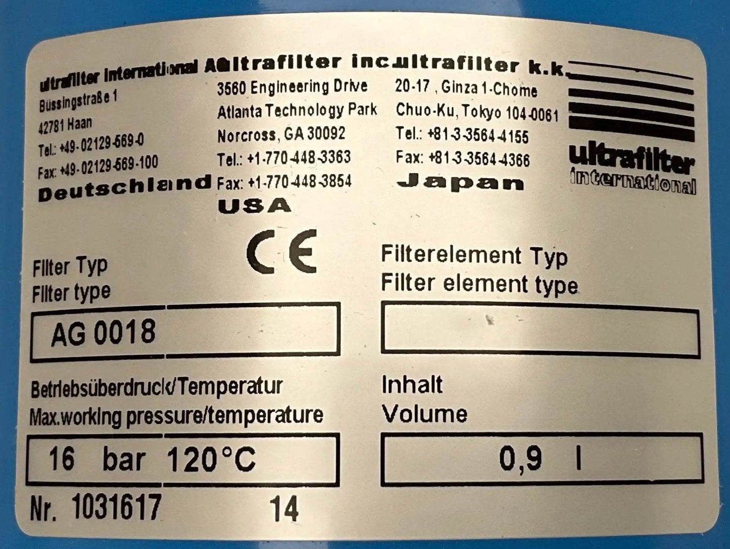 Ultrafilter AG 0018 Filter Housing