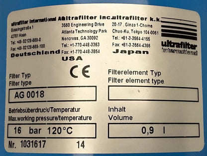Ultrafilter AG 0018 Filter Housing