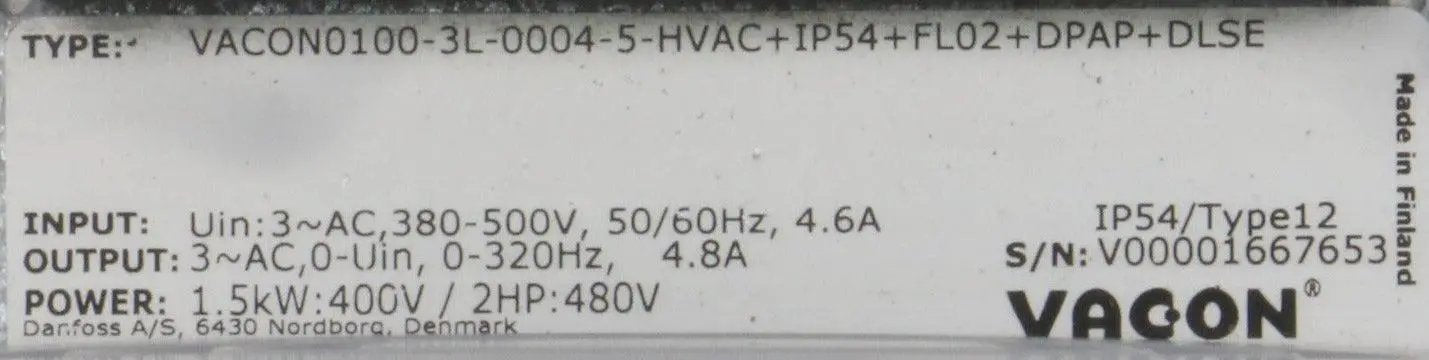Vacon VACON0100-3L-0004-5-HVAC Drive