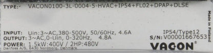 Vacon VACON0100-3L-0004-5-HVAC Drive