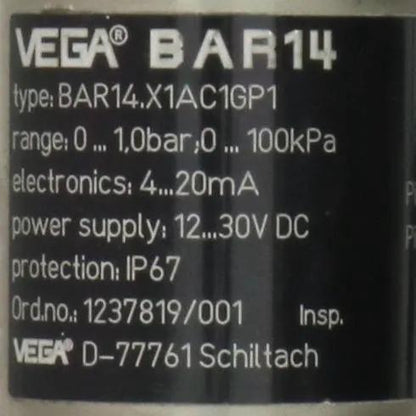Vega BAR14.X1AC1GP1 Pressure Transmitter