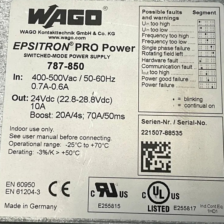 Wago Epsitron Pro Power 787-850 Switched-Mode Power Supply