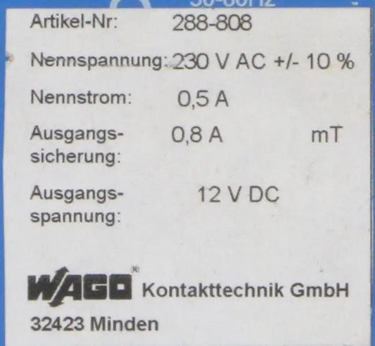 Wago Stabilised Power Supply 288-808