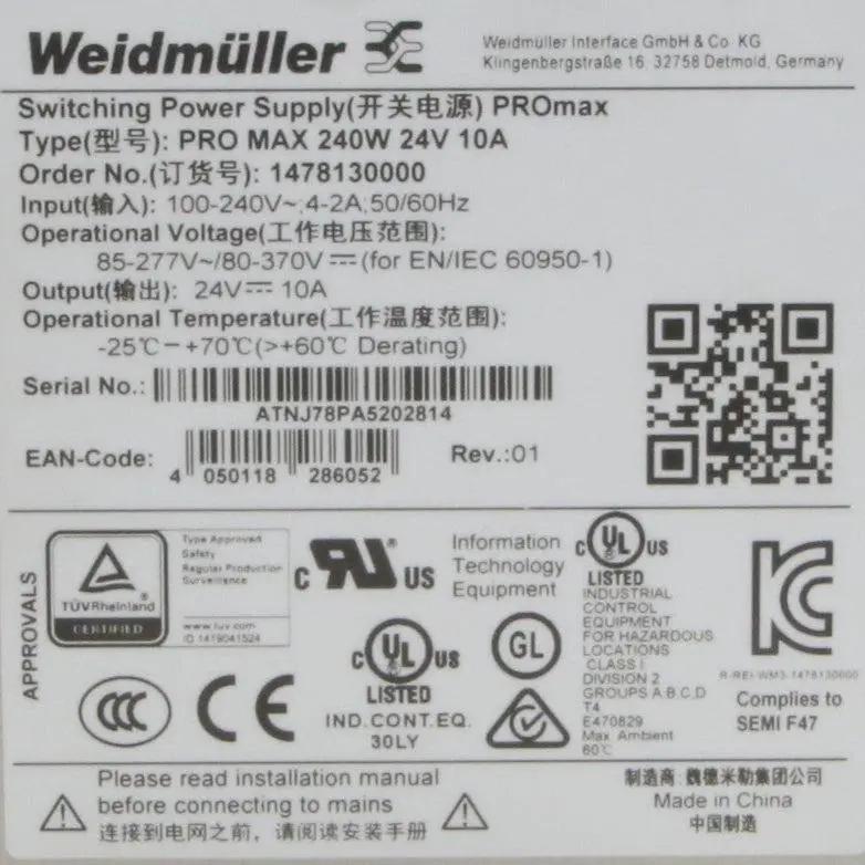 Weidmuller Pro Max 240W 24V 10A Switching Power Supply