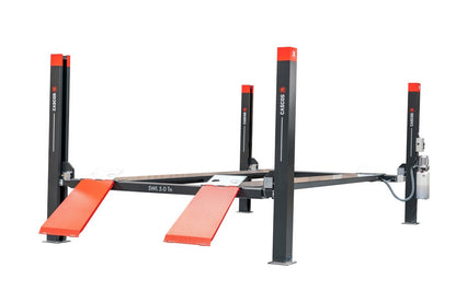 Vier koloms hefbrug 5000kg 5,7m flat 3m doorrijbreedte Cascos