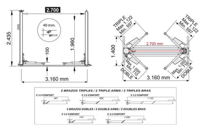 Twee koloms hefbrug 3200kg Comfort Cascos